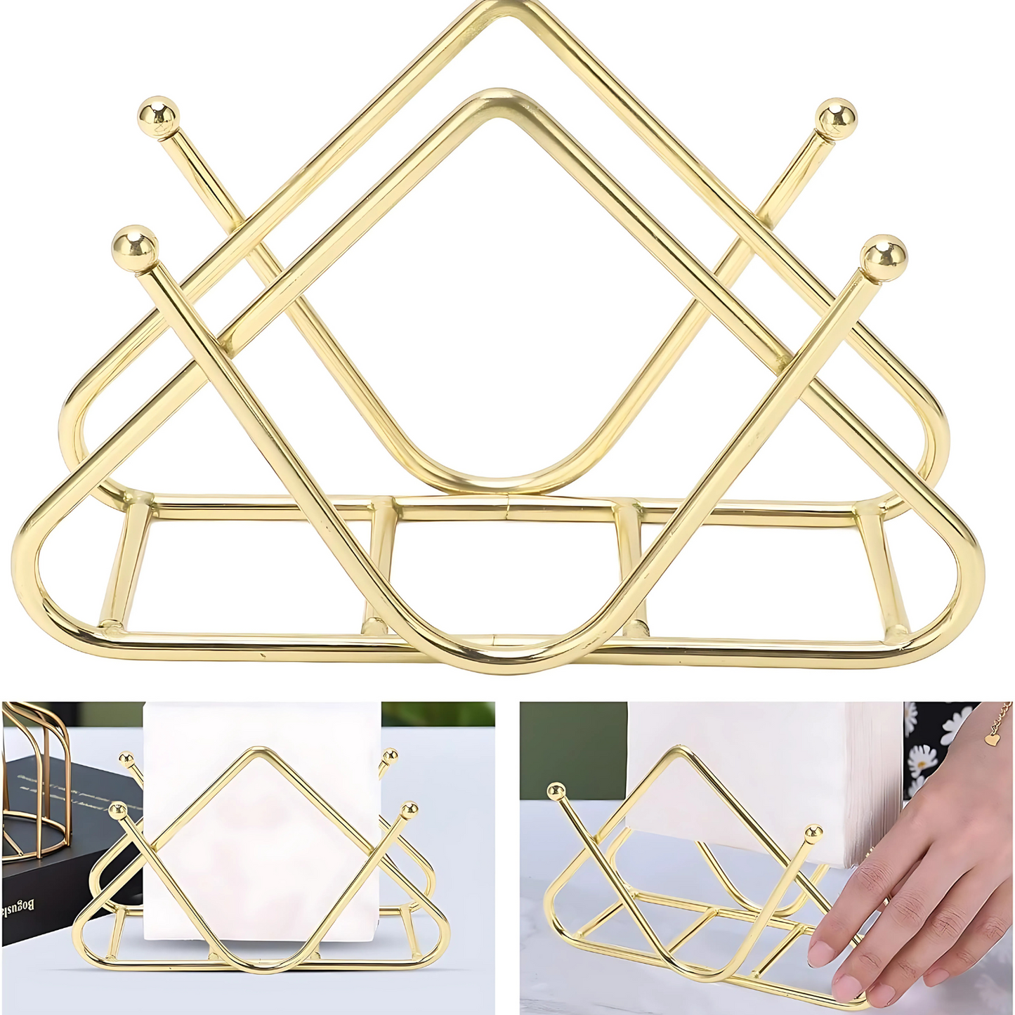 Gold Napkin Holder for Dining Table – Stable Base Tissue Organizer for Kitchen, Office & Restaurant Use
