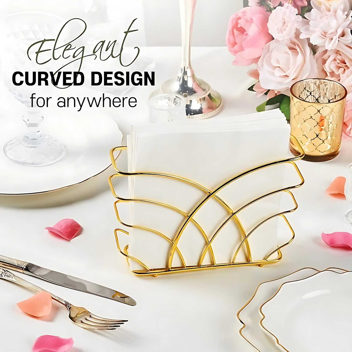 Luxury Arc Gold Napkin Holder – Stylish Tissue Stand for Dining Table & Kitchen
