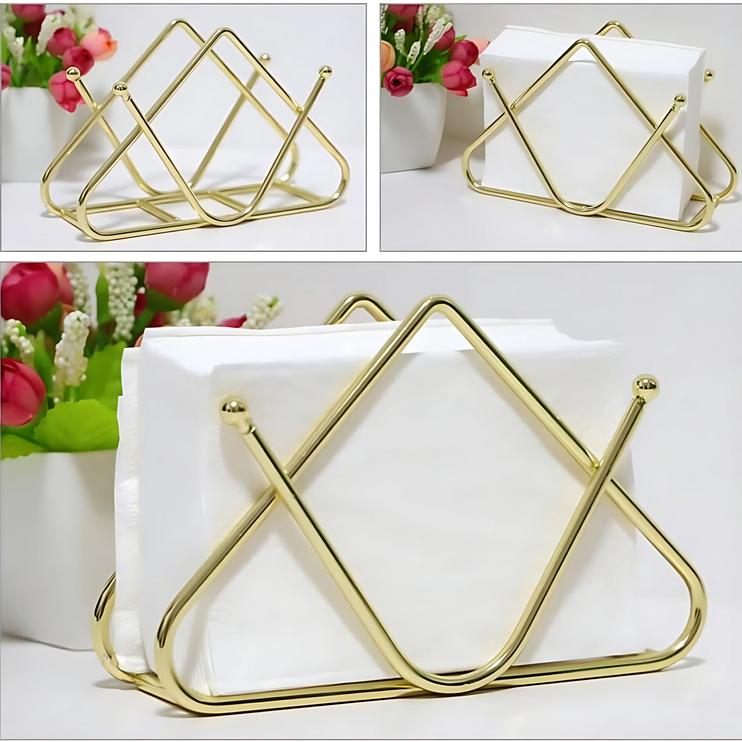 Gold Napkin Holder for Dining Table – Stable Base Tissue Organizer for Kitchen, Office & Restaurant Use