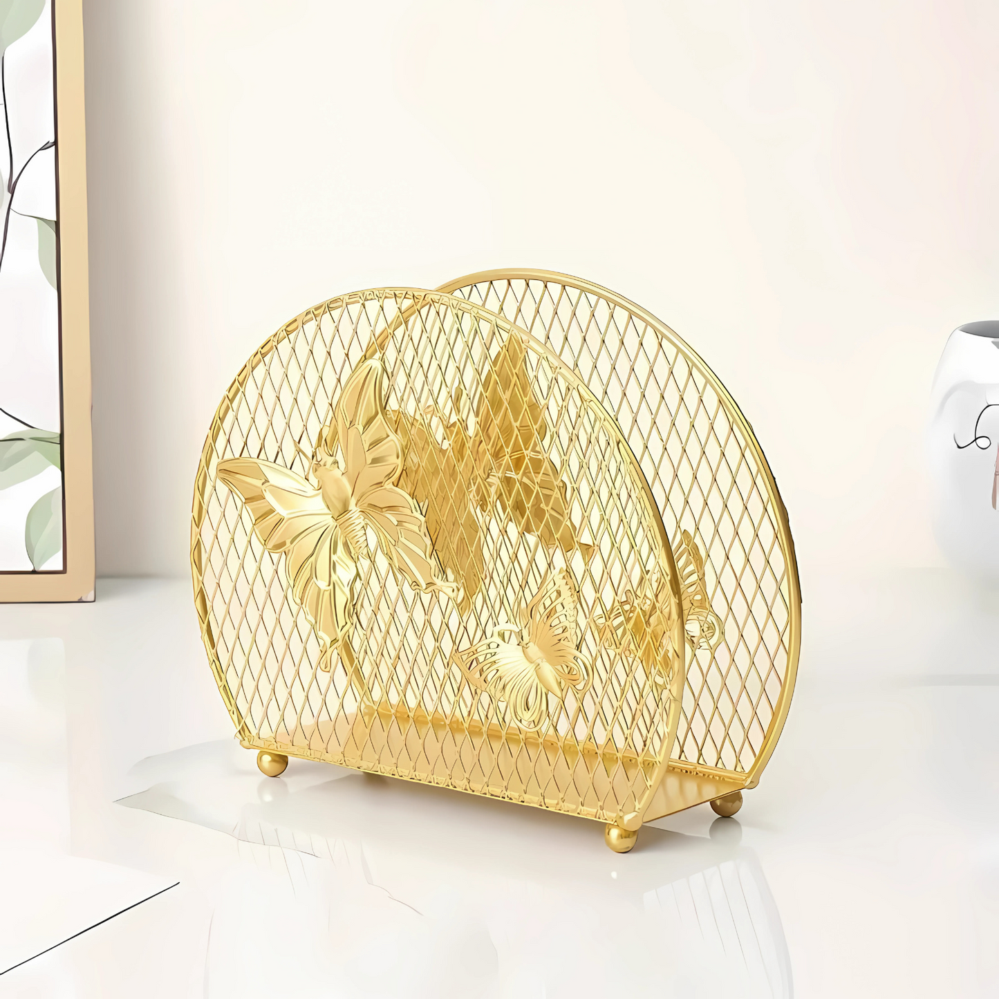 Gold Butterfly Napkin Holder – Stylish Tissue Stand for Dining Table, Kitchen & Office