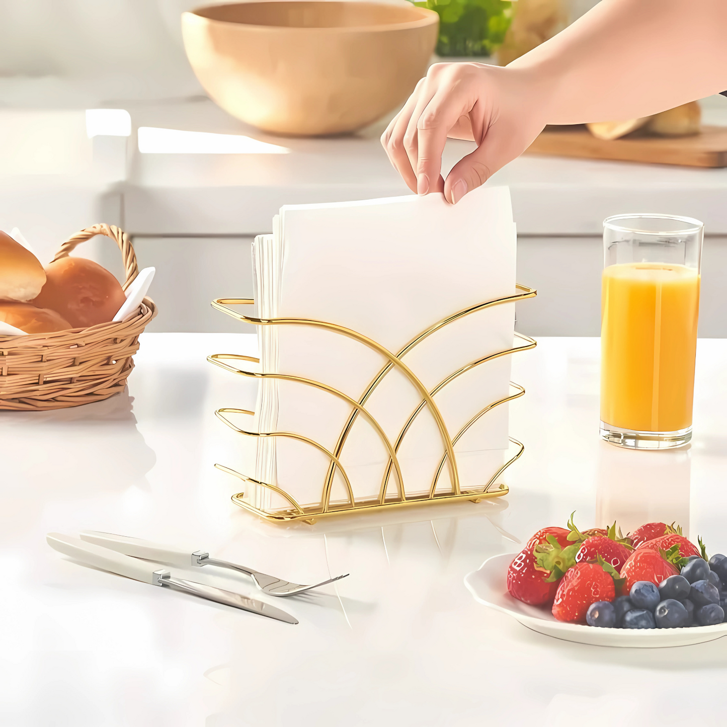 Luxury Arc Gold Napkin Holder – Stylish Tissue Stand for Dining Table & Kitchen